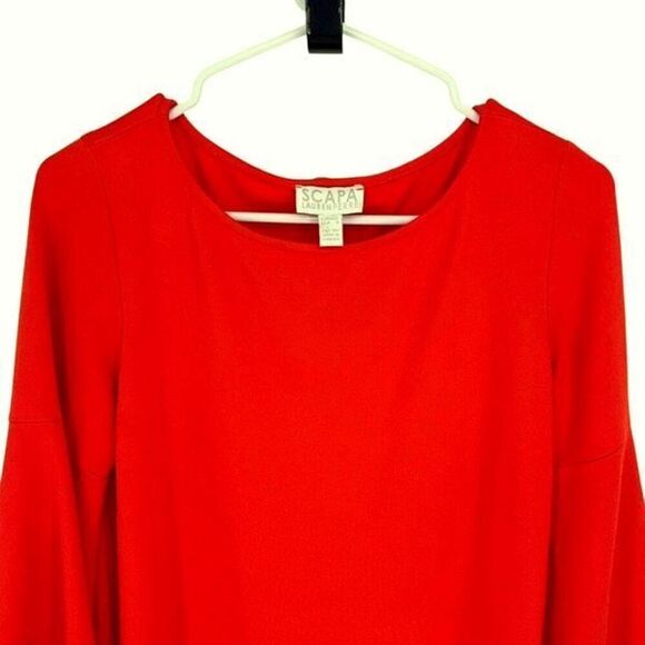 Scapa Lauren Perre Womens Long Flared‎ Sleeve Tunic Shift Dress Tomato Small - Picture 2 of 10